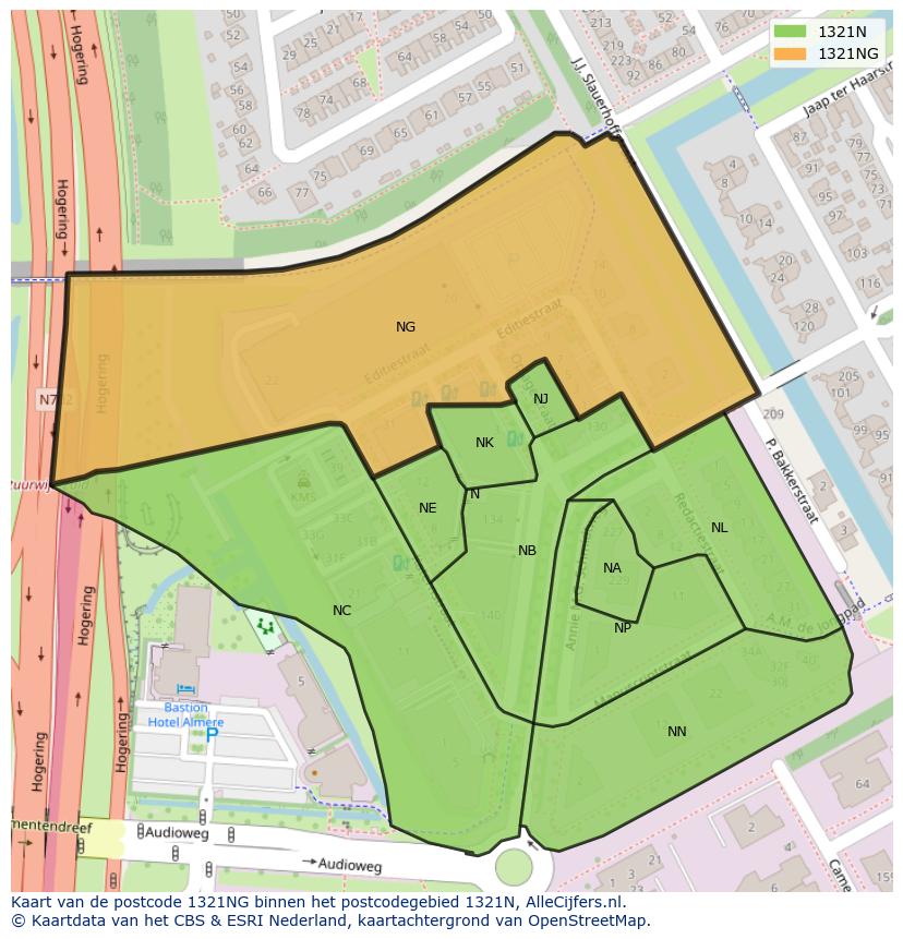 Afbeelding van het postcodegebied 1321 NG op de kaart.