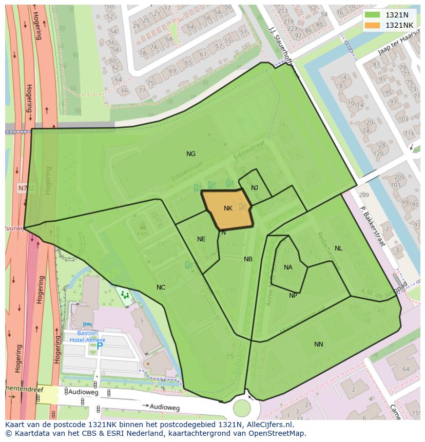 Afbeelding van het postcodegebied 1321 NK op de kaart.