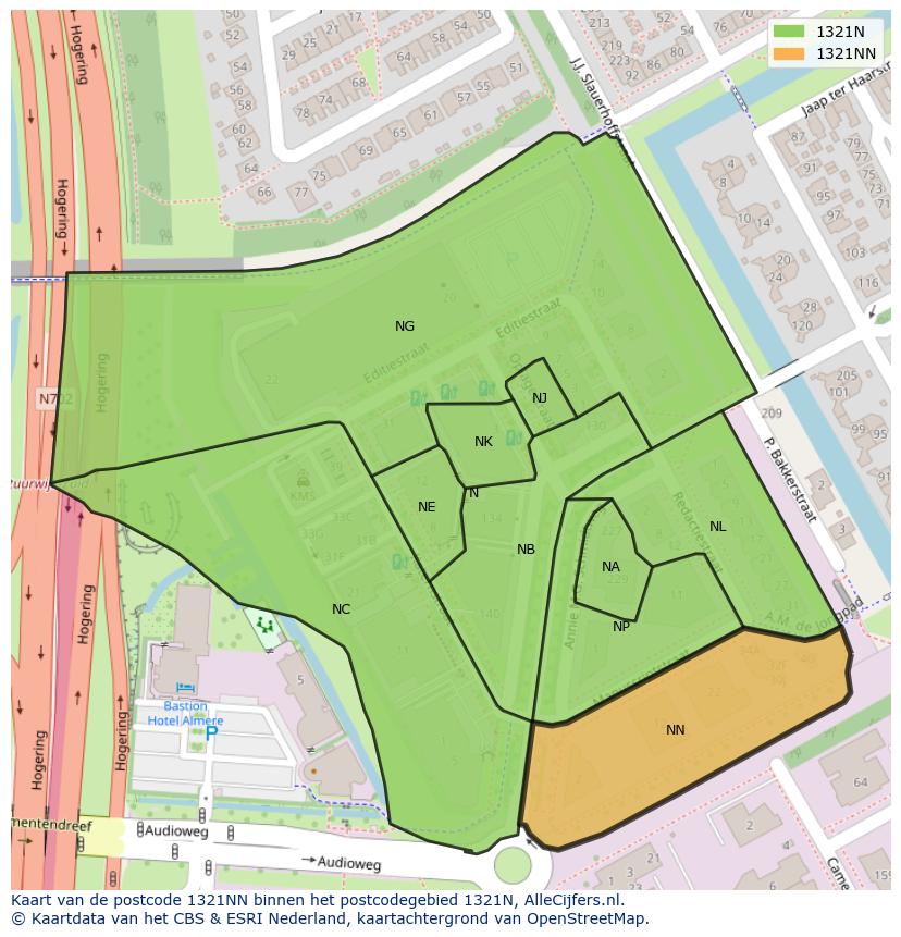 Afbeelding van het postcodegebied 1321 NN op de kaart.