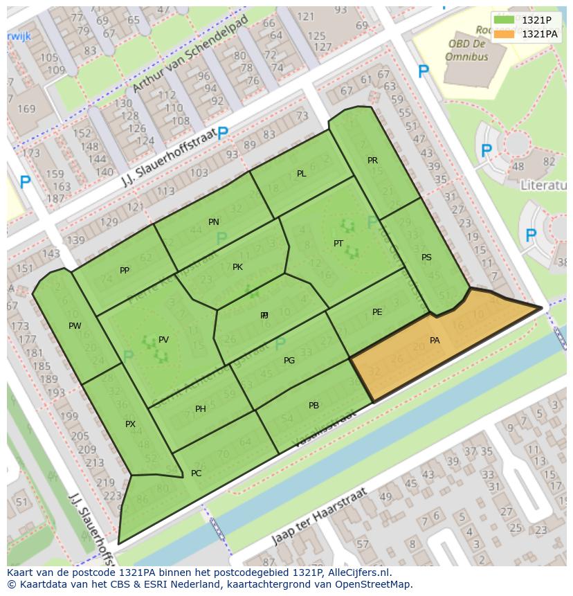 Afbeelding van het postcodegebied 1321 PA op de kaart.