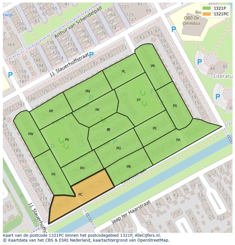Afbeelding van het postcodegebied 1321 PC op de kaart.