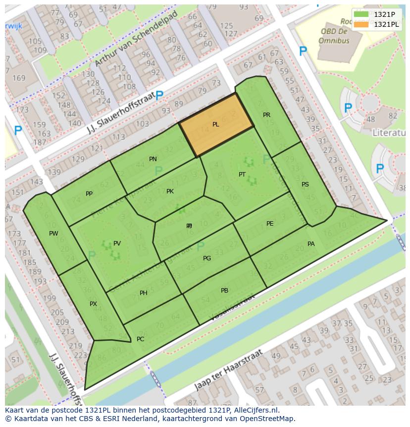 Afbeelding van het postcodegebied 1321 PL op de kaart.