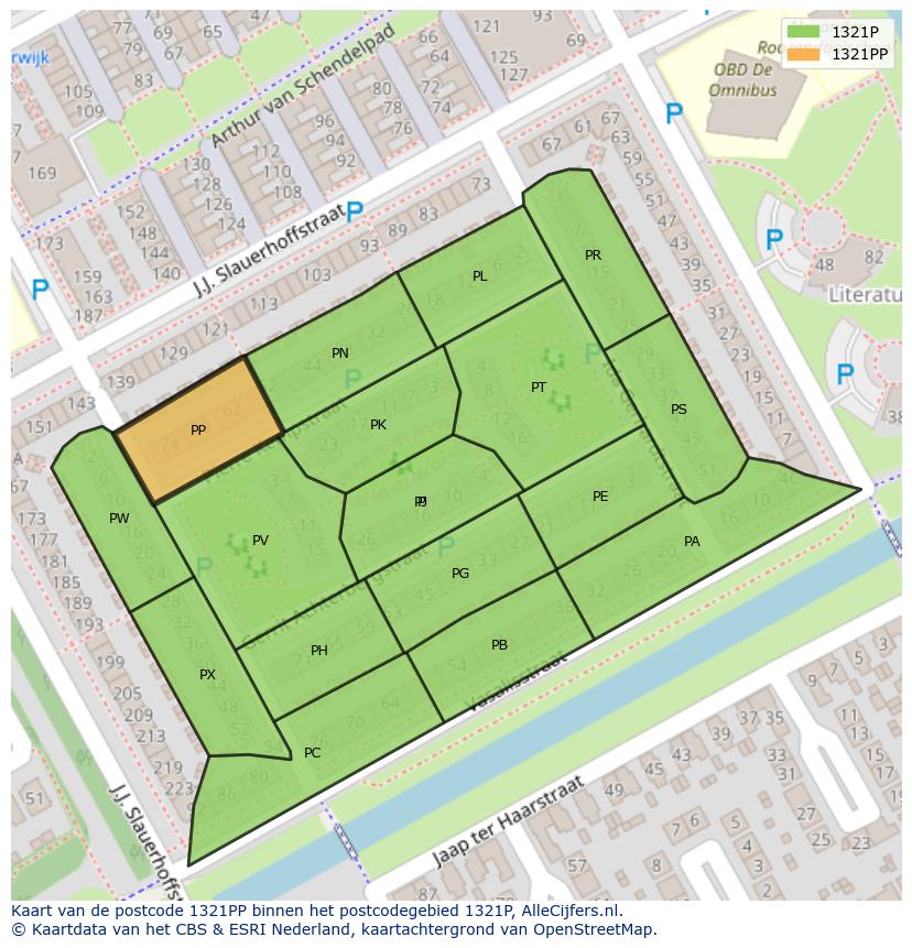 Afbeelding van het postcodegebied 1321 PP op de kaart.