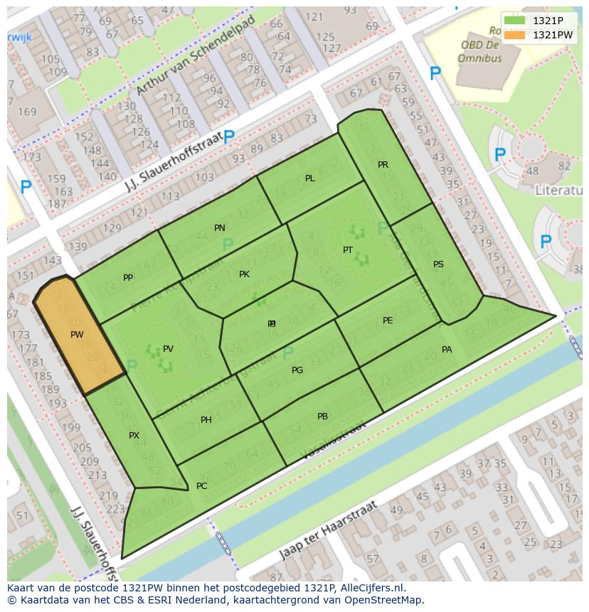 Afbeelding van het postcodegebied 1321 PW op de kaart.