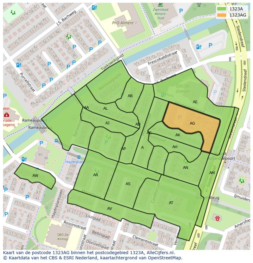 Afbeelding van het postcodegebied 1323 AG op de kaart.