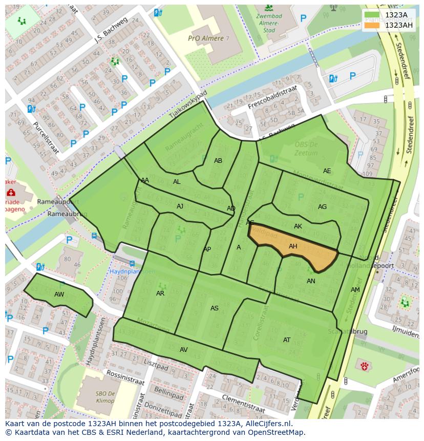 Afbeelding van het postcodegebied 1323 AH op de kaart.