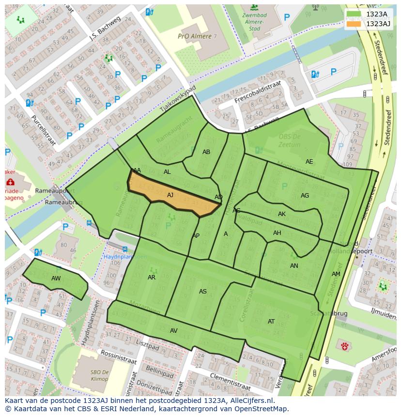 Afbeelding van het postcodegebied 1323 AJ op de kaart.