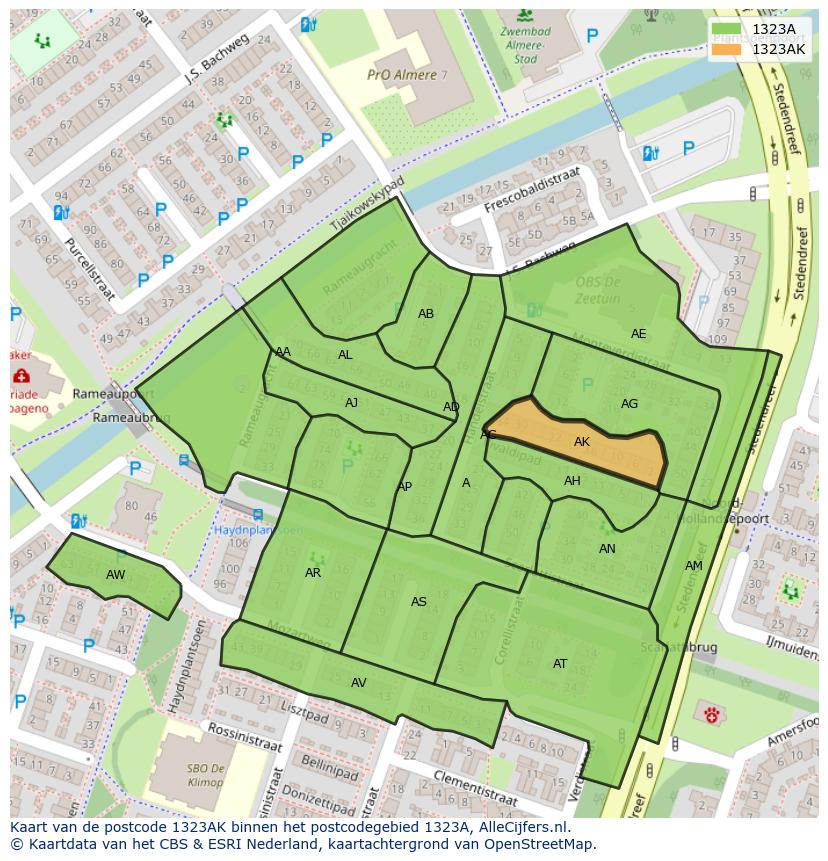 Afbeelding van het postcodegebied 1323 AK op de kaart.