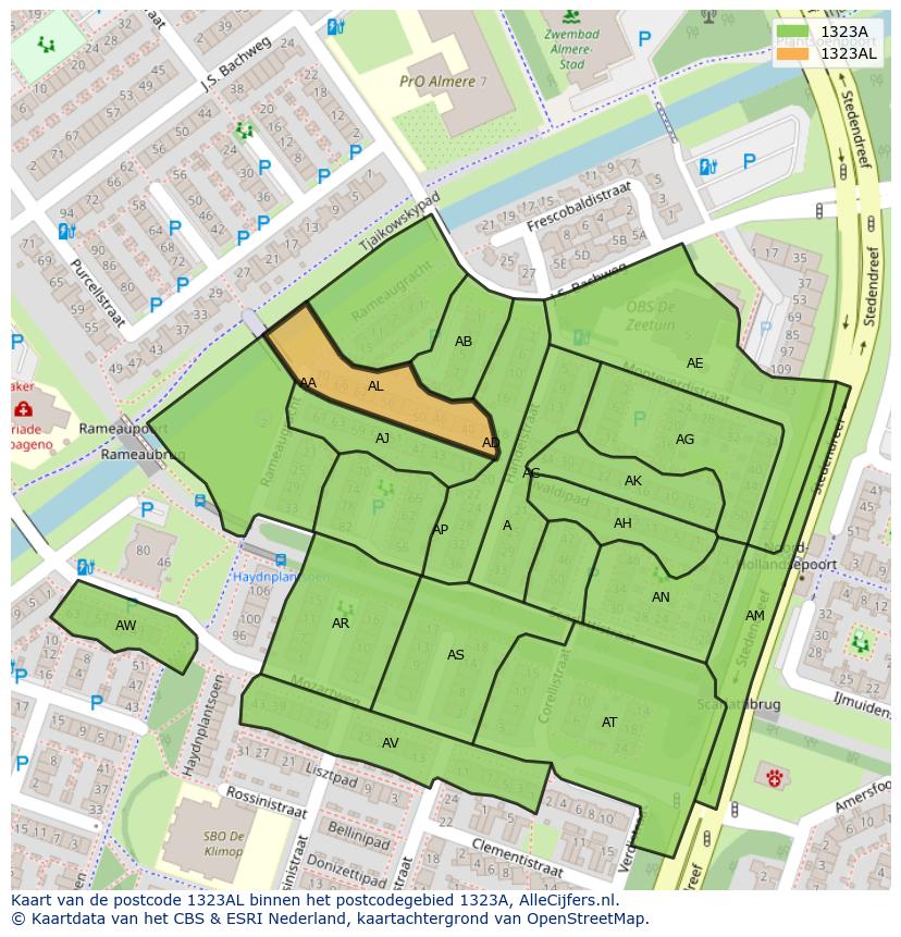 Afbeelding van het postcodegebied 1323 AL op de kaart.