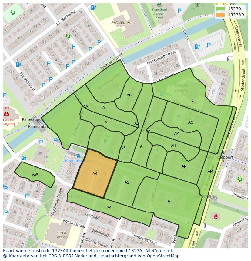 Afbeelding van het postcodegebied 1323 AR op de kaart.