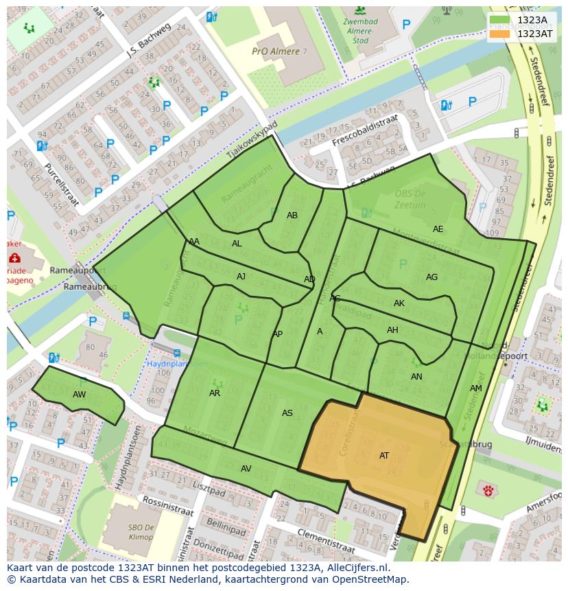 Afbeelding van het postcodegebied 1323 AT op de kaart.