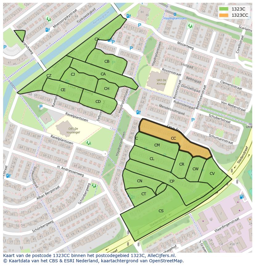 Afbeelding van het postcodegebied 1323 CC op de kaart.