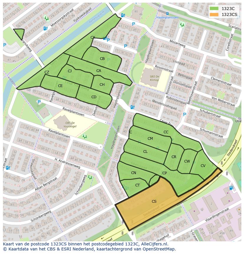 Afbeelding van het postcodegebied 1323 CS op de kaart.
