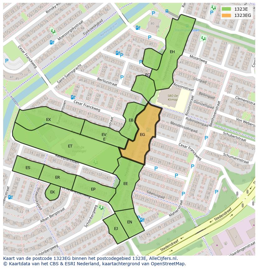 Afbeelding van het postcodegebied 1323 EG op de kaart.