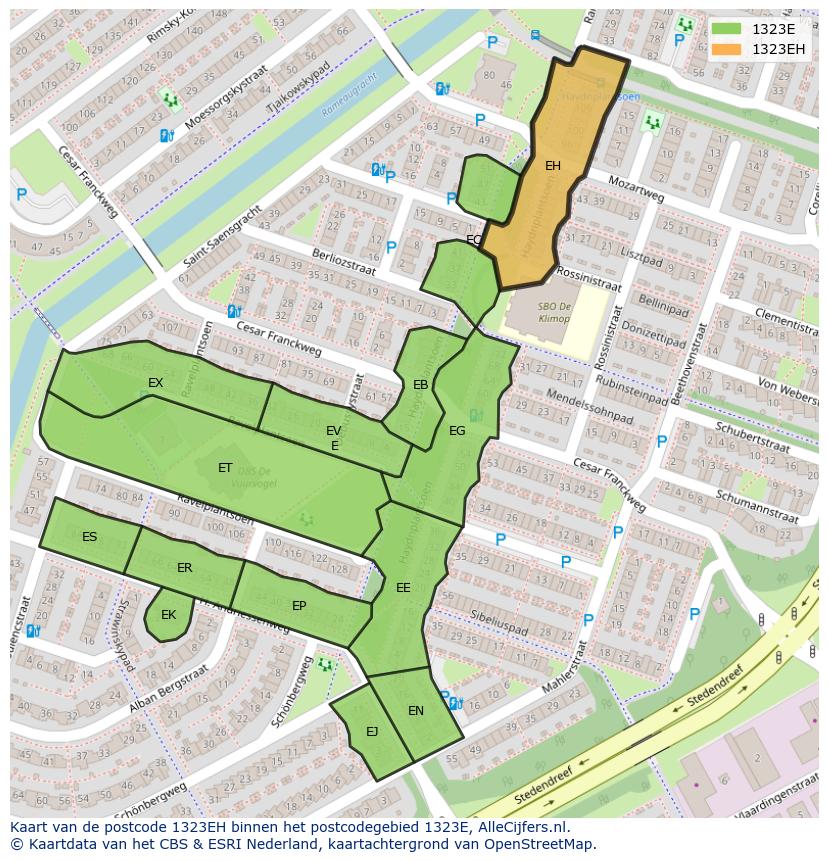 Afbeelding van het postcodegebied 1323 EH op de kaart.