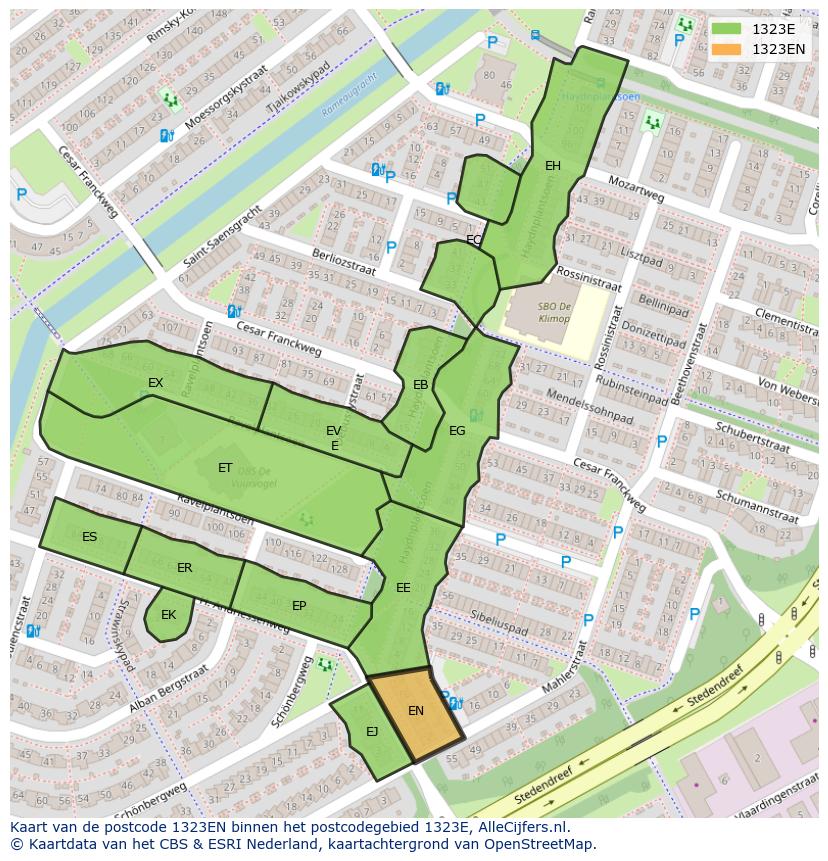 Afbeelding van het postcodegebied 1323 EN op de kaart.