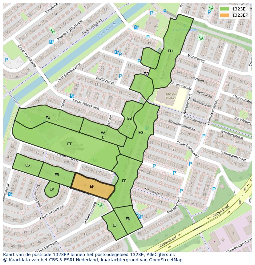 Afbeelding van het postcodegebied 1323 EP op de kaart.
