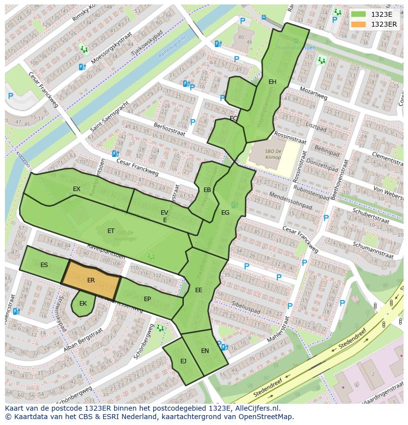 Afbeelding van het postcodegebied 1323 ER op de kaart.