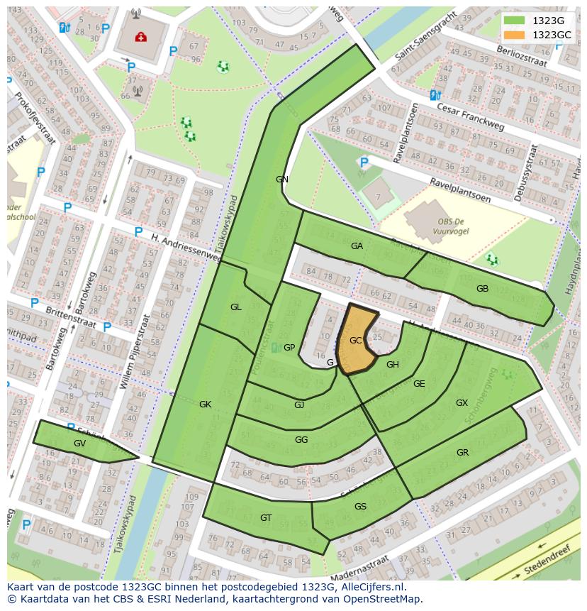 Afbeelding van het postcodegebied 1323 GC op de kaart.