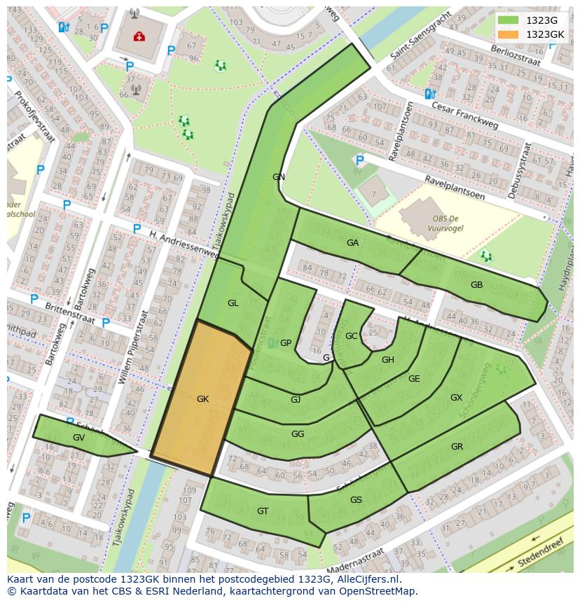 Afbeelding van het postcodegebied 1323 GK op de kaart.
