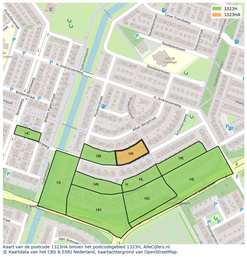 Afbeelding van het postcodegebied 1323 HA op de kaart.