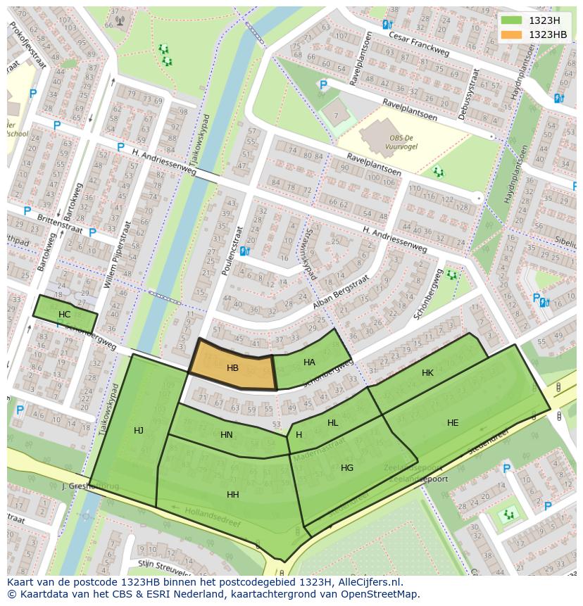 Afbeelding van het postcodegebied 1323 HB op de kaart.