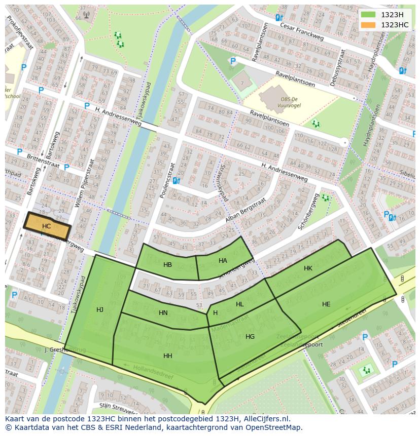 Afbeelding van het postcodegebied 1323 HC op de kaart.