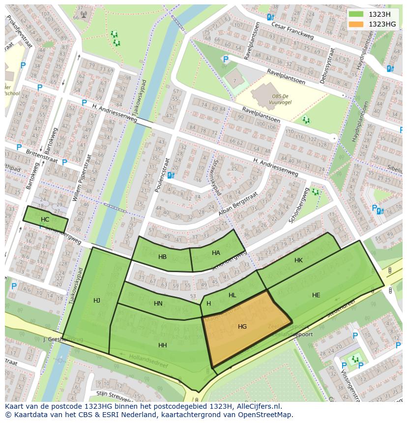 Afbeelding van het postcodegebied 1323 HG op de kaart.