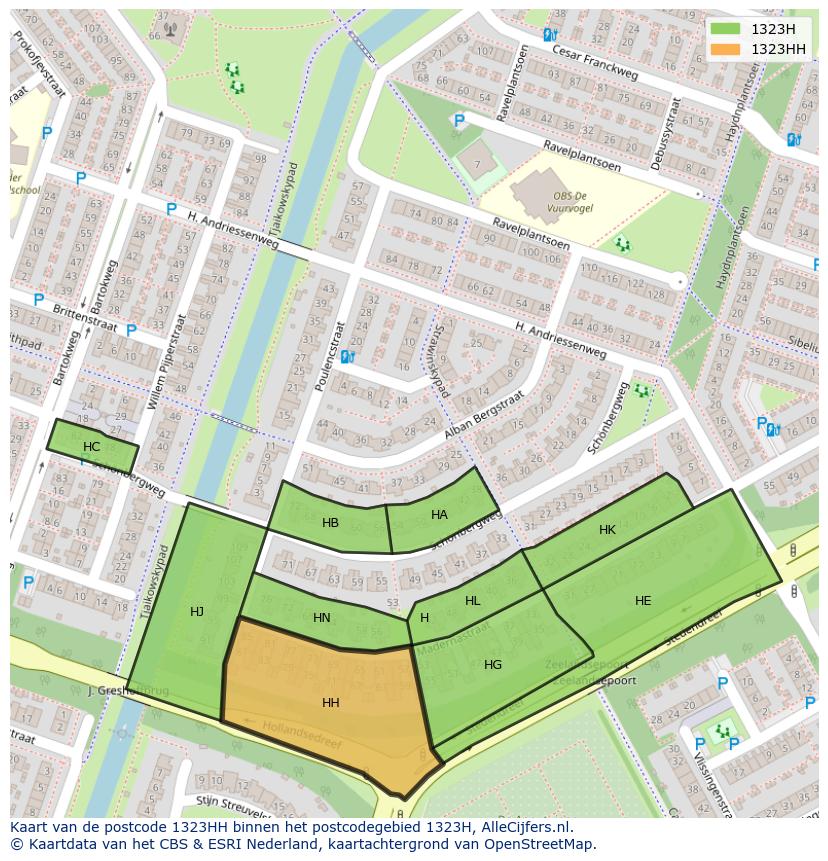Afbeelding van het postcodegebied 1323 HH op de kaart.