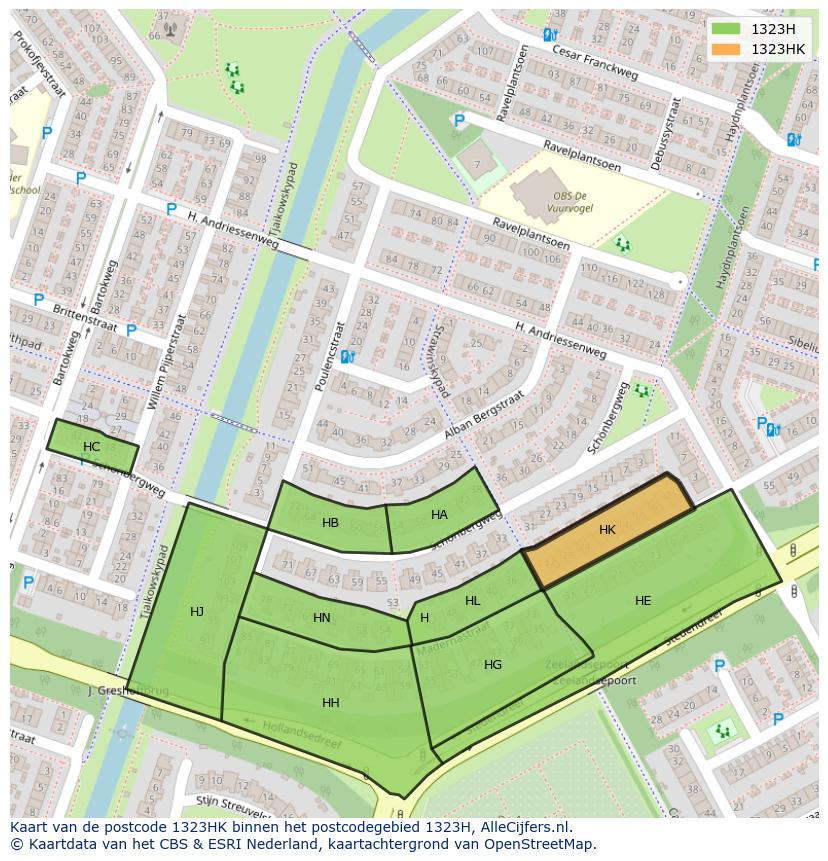 Afbeelding van het postcodegebied 1323 HK op de kaart.