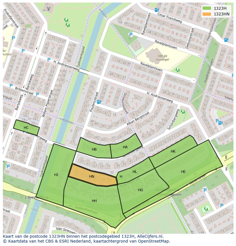 Afbeelding van het postcodegebied 1323 HN op de kaart.