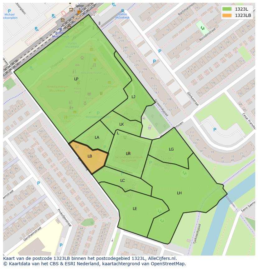 Afbeelding van het postcodegebied 1323 LB op de kaart.