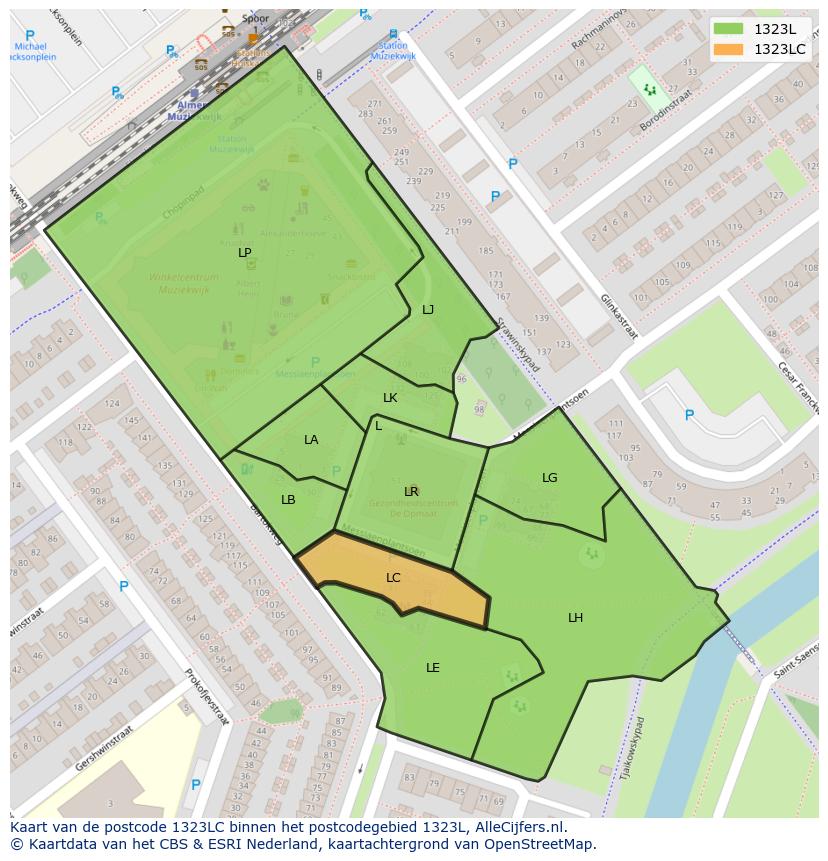 Afbeelding van het postcodegebied 1323 LC op de kaart.