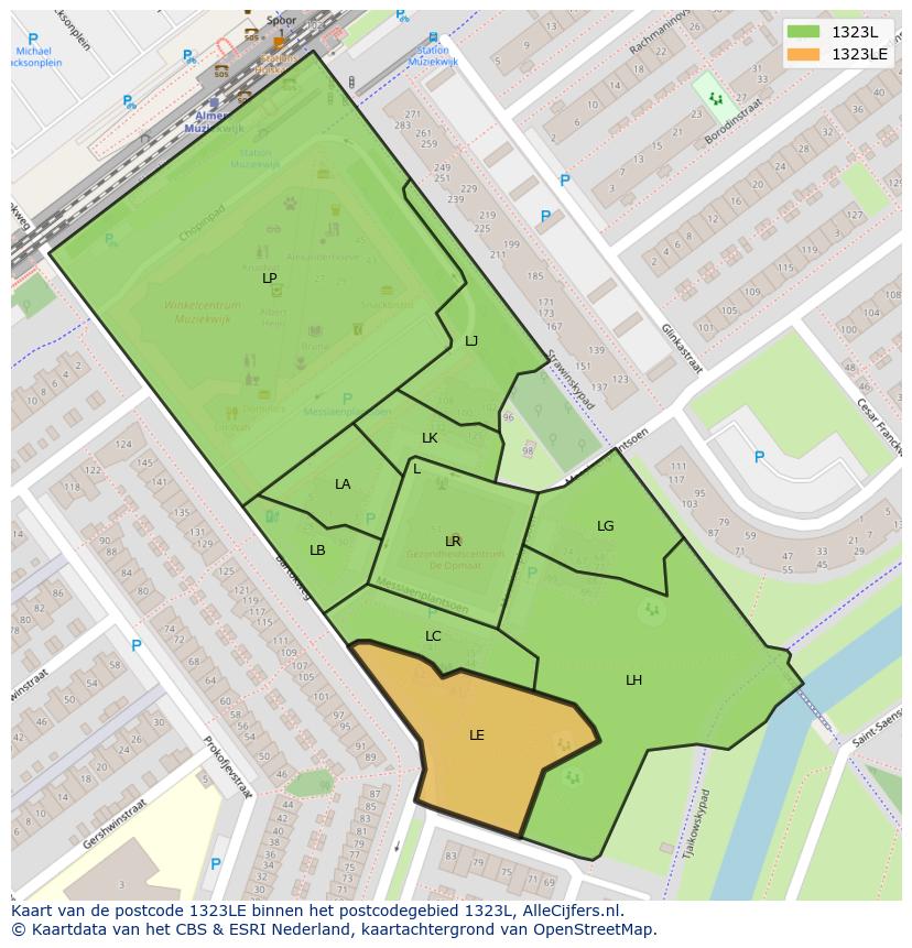 Afbeelding van het postcodegebied 1323 LE op de kaart.