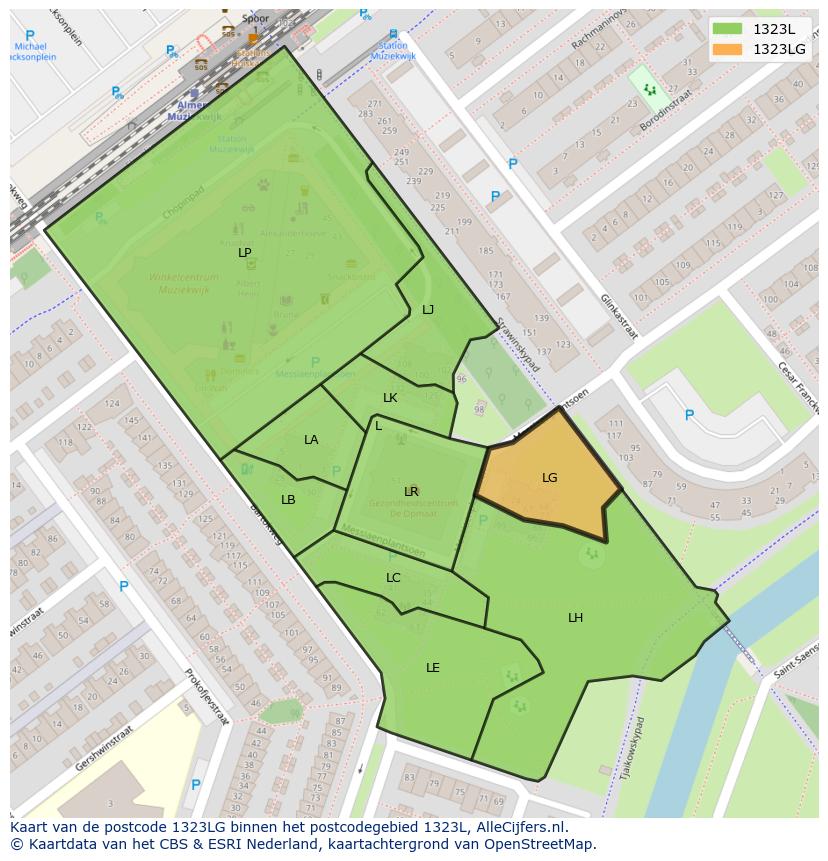 Afbeelding van het postcodegebied 1323 LG op de kaart.