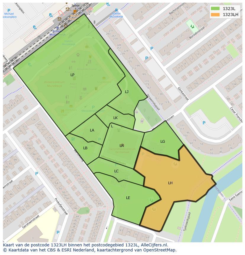 Afbeelding van het postcodegebied 1323 LH op de kaart.