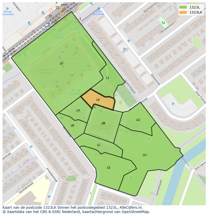Afbeelding van het postcodegebied 1323 LK op de kaart.