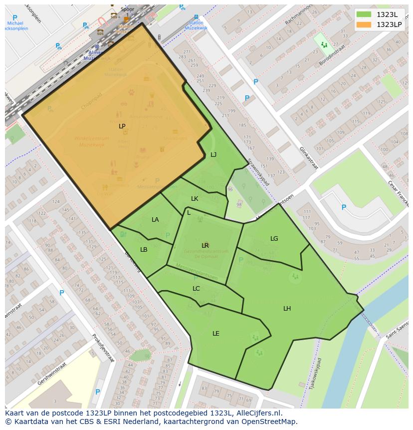 Afbeelding van het postcodegebied 1323 LP op de kaart.