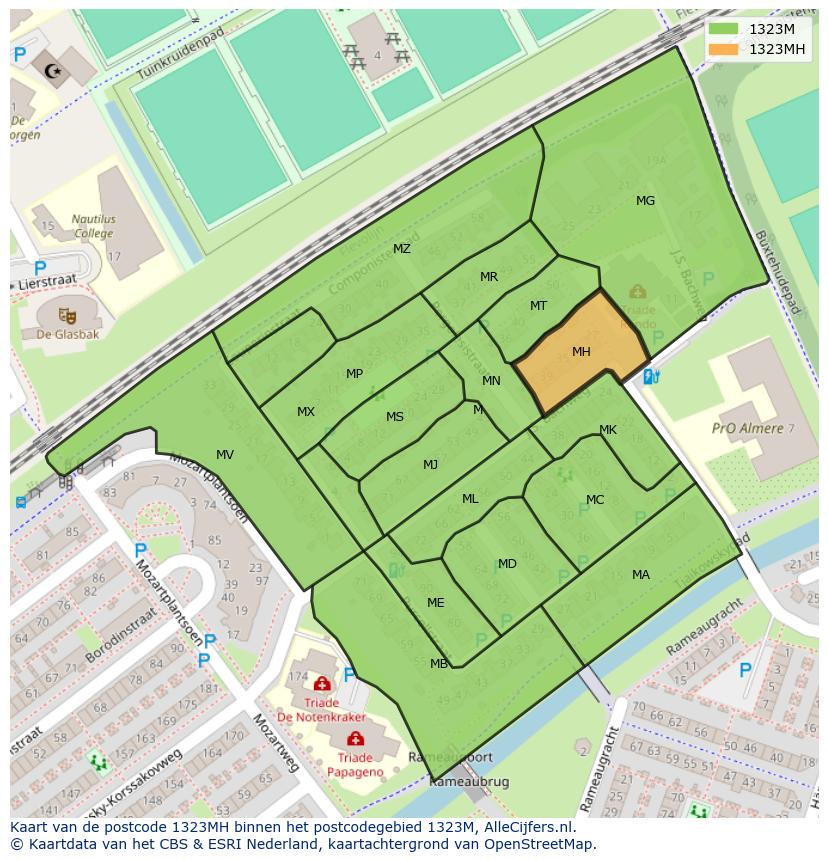 Afbeelding van het postcodegebied 1323 MH op de kaart.