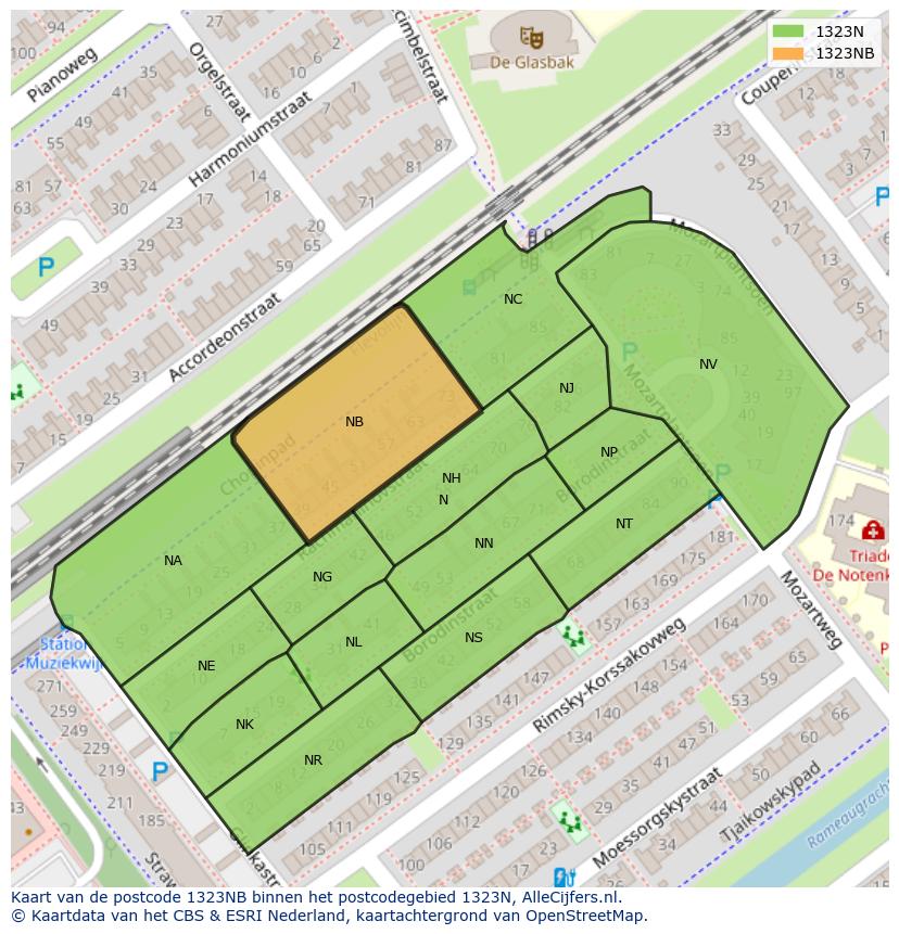 Afbeelding van het postcodegebied 1323 NB op de kaart.