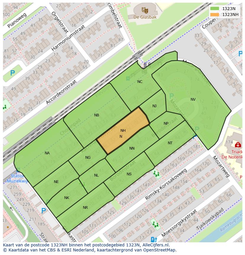 Afbeelding van het postcodegebied 1323 NH op de kaart.