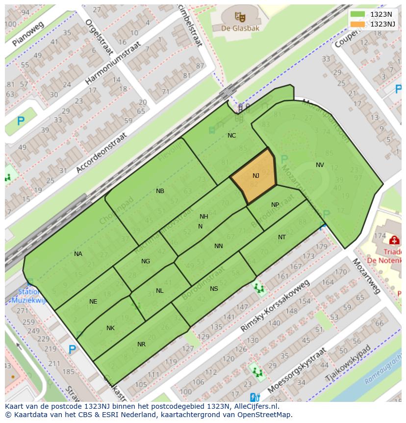 Afbeelding van het postcodegebied 1323 NJ op de kaart.