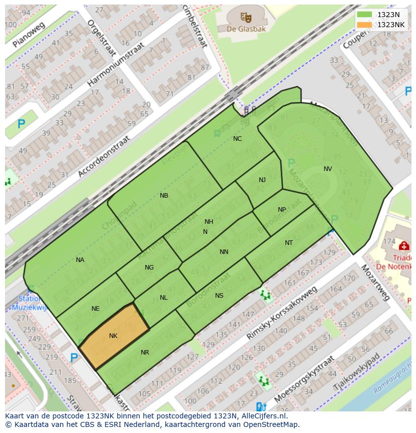 Afbeelding van het postcodegebied 1323 NK op de kaart.
