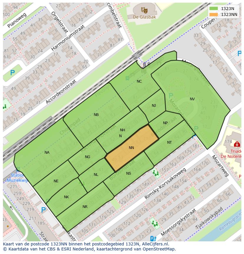 Afbeelding van het postcodegebied 1323 NN op de kaart.