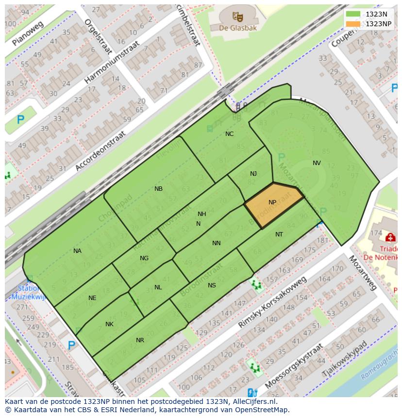 Afbeelding van het postcodegebied 1323 NP op de kaart.
