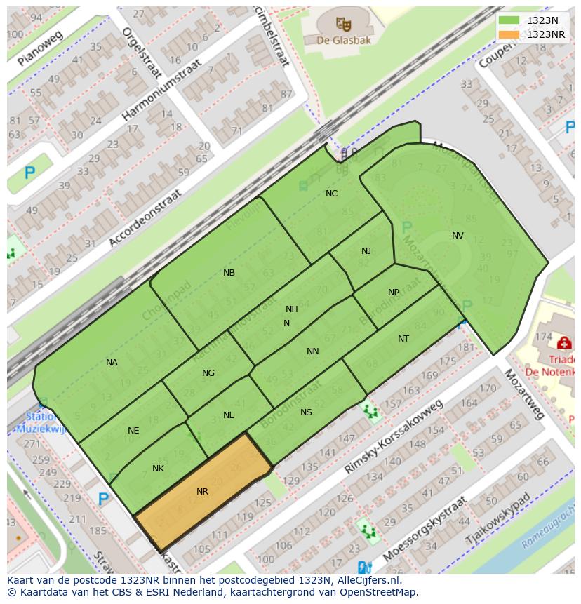 Afbeelding van het postcodegebied 1323 NR op de kaart.