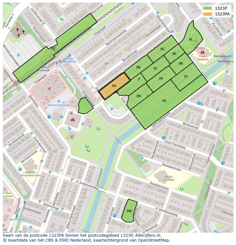 Afbeelding van het postcodegebied 1323 PA op de kaart.