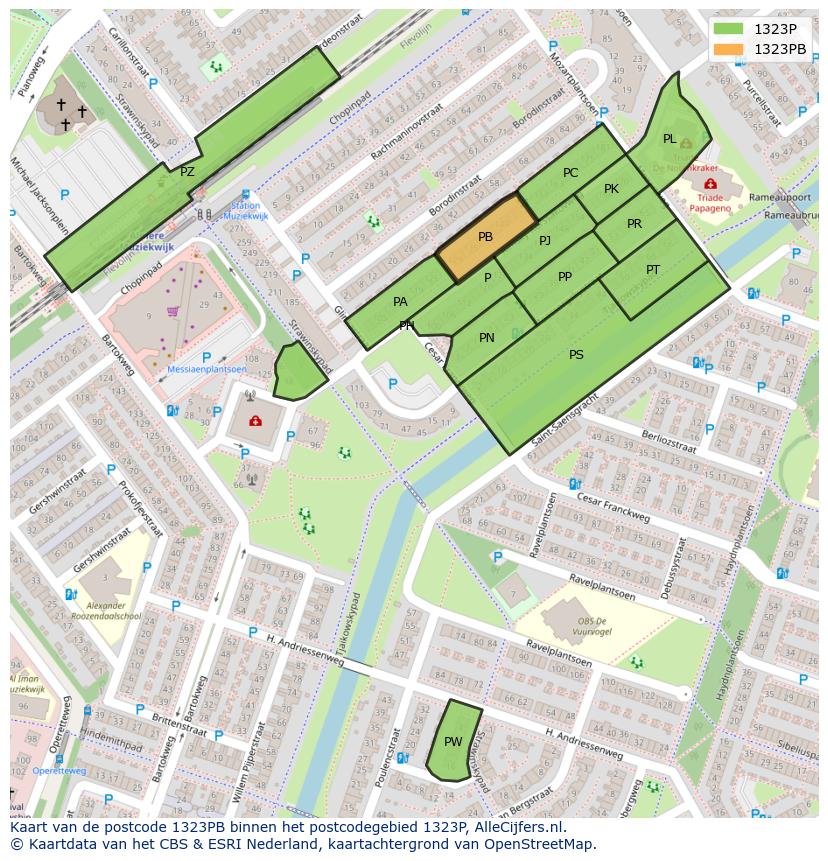 Afbeelding van het postcodegebied 1323 PB op de kaart.