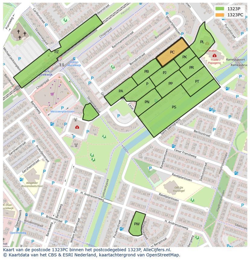 Afbeelding van het postcodegebied 1323 PC op de kaart.
