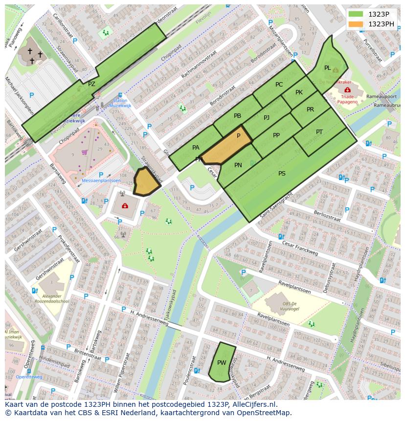 Afbeelding van het postcodegebied 1323 PH op de kaart.